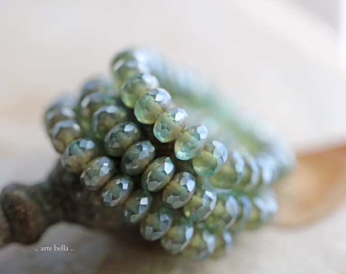 SILVERED SAGE PEBBLES .. 25 Premium Matte Picasso Czech Glass Faceted Rondelle Beads 7x5mm (9236-st)