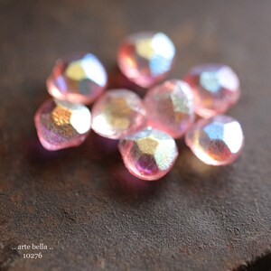 PINK PRINCESS DROPS .. New 10 Premium Rustic Etched Czech Glass Faceted Briolette Beads 10x9mm 10276-10 image 4