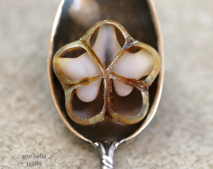 New .. LILAC CLOUD POSIES .. 4 Premium Luster Picasso Czech Glass Flower Bead Mix 17mm (11289-4) .. jewelry supplies