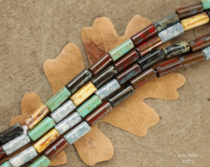 New .. DESERT OASIS TUBES No. 2 .. 20" Premium Picasso Czech Glass Tube Bugle Bead Mix Size 9x4mm (11272-st) .. jewelry supplies