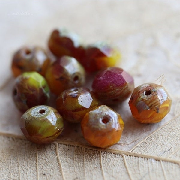 CITRUS BERRY SHERBET .. 10 Premium Picasso Czech Glass Beads 6x8mm (4666-10)