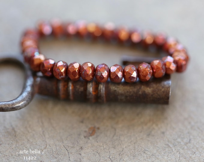 New .. COPPERED RAKU BABIES .. 30 Premium Czech Glass Faceted Rondelle Beads 3x5mm (11422-st) .. jewelry supplies