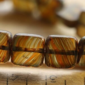 HORIZON .. 15 Premium Picasso Czech Glass Square Beads 9mm B1012-15 .. jewelry supplies image 2