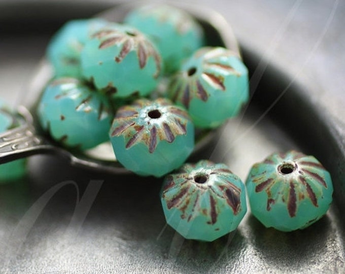 back in stock .. LAGOON CRULLER .. 10 Picasso Czech Glass Faceted Cruller Beads 6x9mm (2813-10) .. jewelry supplies