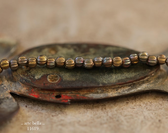 New .. BRONZED PEWTER MINI Melons .. 100 Premium Metallic Luster Czech Glass Bead Mix 3mm (11619-st) .. jewelry supplies