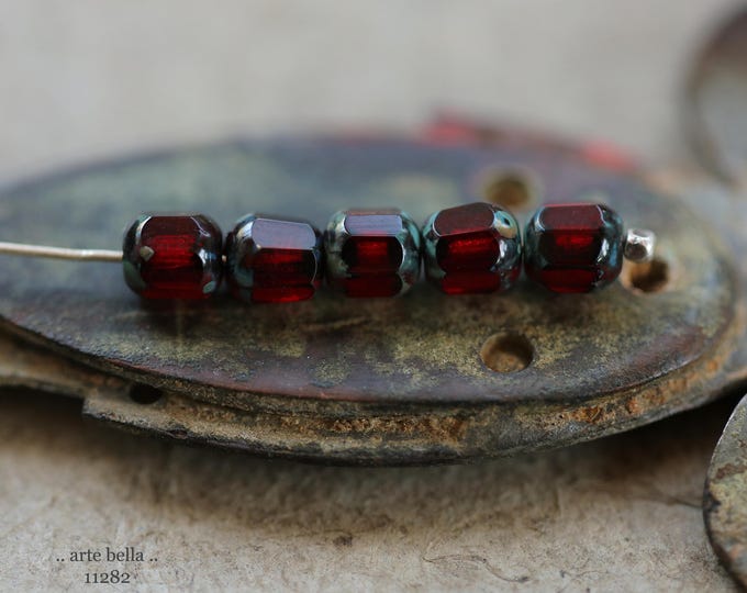 New .. LITTLE MISS RUBY .. 20 Picasso Czech Glass Faceted Octagon Beads 6mm (11282-20) .. jewelry supplies