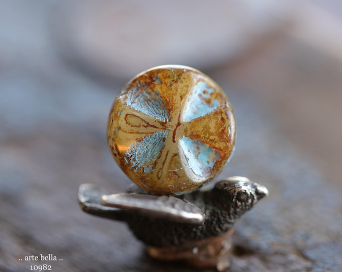 BLUE BONE RELICS .. New 6 Premium Picasso Czech Glass Maltese Cross Bead Mix 14x5mm (10982-6) .. jewelry supplies