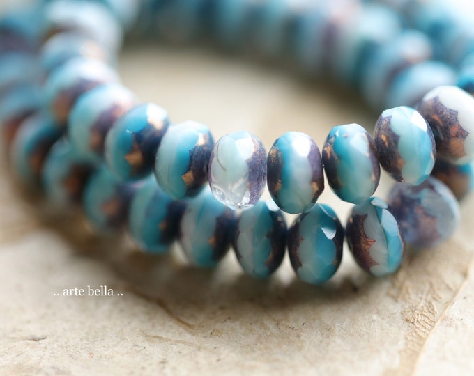 CARIBBEAN .. 25 Premium Czech Glass Faceted Rondelle Beads 6x9mm (9890-st) .. jewelry supplies
