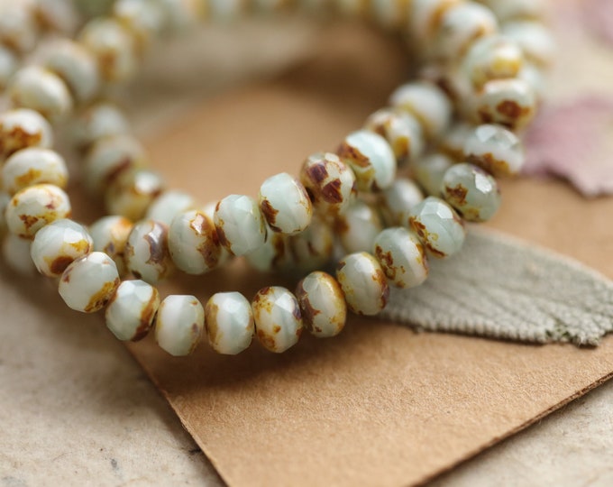 SANDY SEAFOAM BABIES .. 30 Premium Picasso Czech Glass Faceted Rondelle Beads 5x3mm (9761-st) .. jewelry supplies