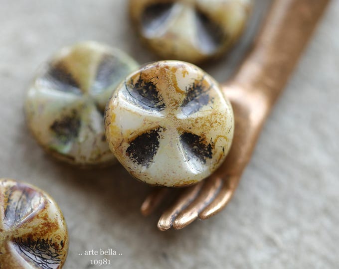 BLACK BONE RELICS .. New 6 Premium Picasso Czech Glass Maltese Cross Bead Mix 14x5mm (10981-6) .. jewelry supplies