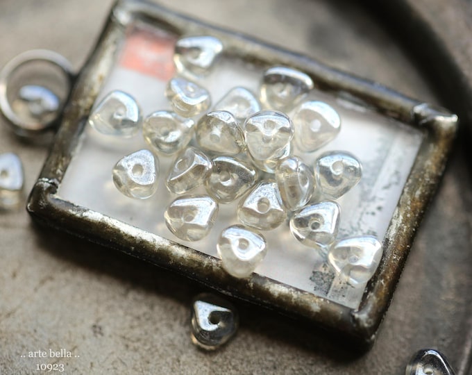 SILVERED WONKY PEBBLES .. New 50 Premium Picasso Luster Czech Glass Beads 3x6mm (10923-50) .. jewelry supplies