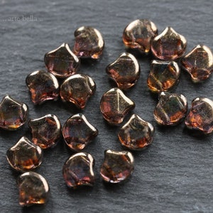 premium glass beads .. BRONZE GINKGO LEAVES .. 20 Matubo Picasso Czech Glass Leaf Beads 7.5mm (7113-20) .. jewelry supplies
