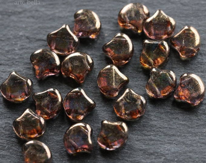 BRONZE GINKGO LEAVES .. 20 Premium Matubo Picasso Czech Glass Leaf Beads 7.5mm (7113-20) .. jewelry supplies