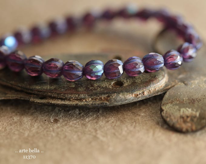 New .. MYSTIC GRAPE GLITZ 6mm .. 25 Premium Matte Czech Glass Faceted Melon Beads (11370-st) .. jewelry supplies