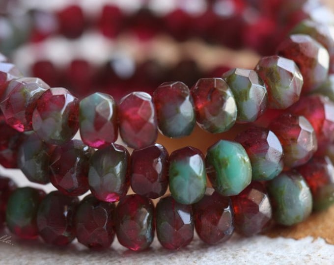 WILD RASPBERRIES .. 30 Premium Picasso Czech Glass Faceted Rondelle Beads 3x5mm (B18-st)