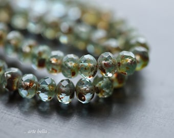 BREATHE PEBBLES .. 25 Premium Picasso Czech Glass Faceted Rondelle Beads 5x7mm (5741-st)