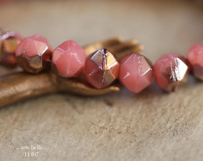 New .. COPPERED SALMON POPS .. 20 Premium Czech Glass Faceted English Cut Beads 8mm (11497-st) .. jewelry supplies
