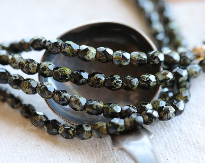 premium glass beads .. TWILIGHT ROUND BITS .. 50 Picasso Czech Glass Black Faceted Beads 3mm (4220-st) .. jewelry supplies