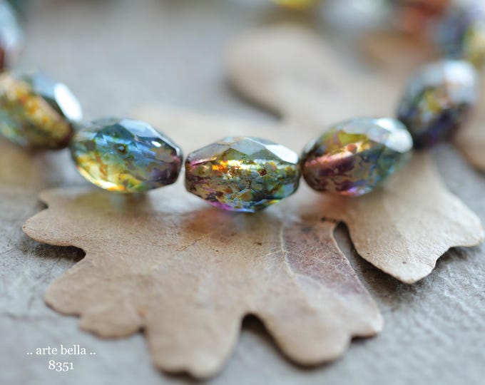 back in stock .. EARTHY ROYALTY OLIVES .. 12 Premium Picasso Czech Glass Faceted Oval Beads 12x8mm (8351-st) .. jewelry supplies