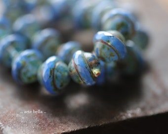 EARTHY CORNFLOWER BLISS .. 12 Premium Picasso Czech Glass Saturn Beads 10x12mm (9805-st)