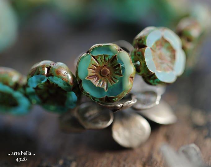 back in stock .. OCEANIC PANSIES .. 12 Premium Picasso Czech Glass Hibiscus Flower Beads 12mm (4928-st) .. jewelry supplies