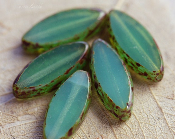 back in stock .. CELESTE PETALS .. 10 Premium Picasso Czech Glass Spindle Beads 7x18mm (4193-st) .. jewelry supplies