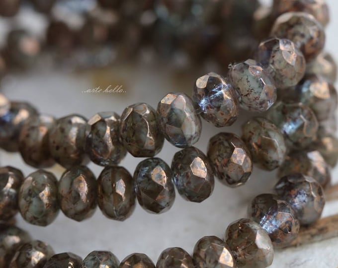 GILDED BLUE VIOLETS .. 30 Premium Luster Picasso Czech Glass Faceted Rondelle Beads 3x5mm (5864-st) .. jewelry supplies