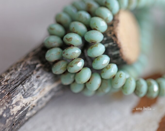EARTHY MINT BABIES .. 30 Premium Picasso Czech Glass Faceted Rondelle Beads 3x5mm (9355-st) .. jewelry supplies