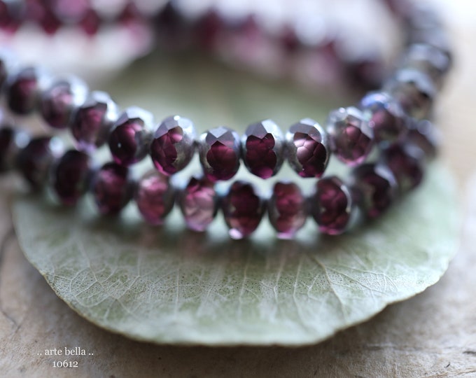 SILVERED PLUM BABIES .. 30 Premium Matte Czech Glass Faceted Rondelle Beads 3x5mm (10612-st) .. jewelry supplies