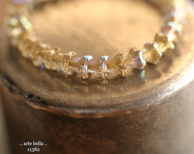 New .. GOLDEN MYSTIC BELLS .. 30 Premium Czech Glass Baby Bell Flower Bead 5x6mm (11382-st) .. jewelry supplies