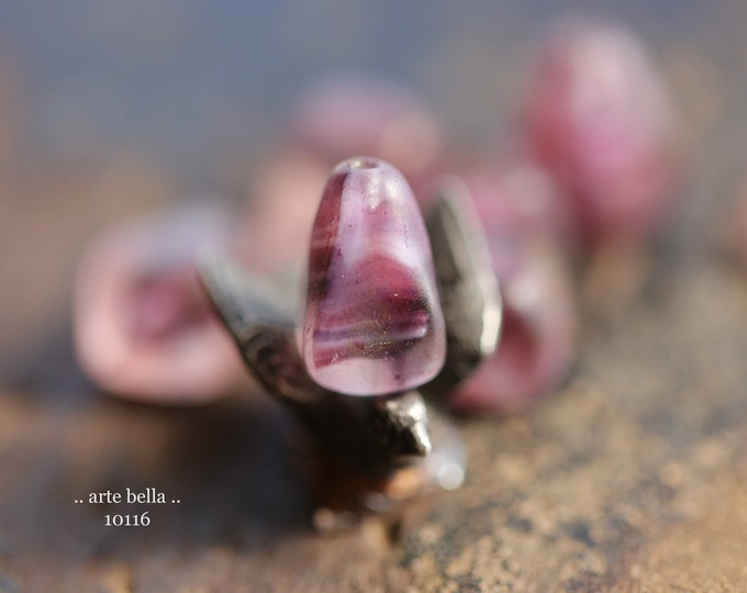 PLUM HAZE PEAKS .. 6 Premium Czech Matte Glass Old Style Drop Beads 13x9mm (10116-6)