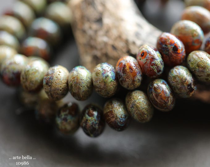 EARTHY GRAND CANYON .. New 25 Premium Picasso Czech Glass Smooth Rondelle Beads 6x9mm (10986-st) .. jewelry supplies