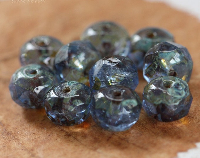 back in stock .. BLUE SKIES .. 25 Premium Picasso Czech Glass Faceted Rondelle Beads 6x8mm (3562-st) .. jewelry supplies