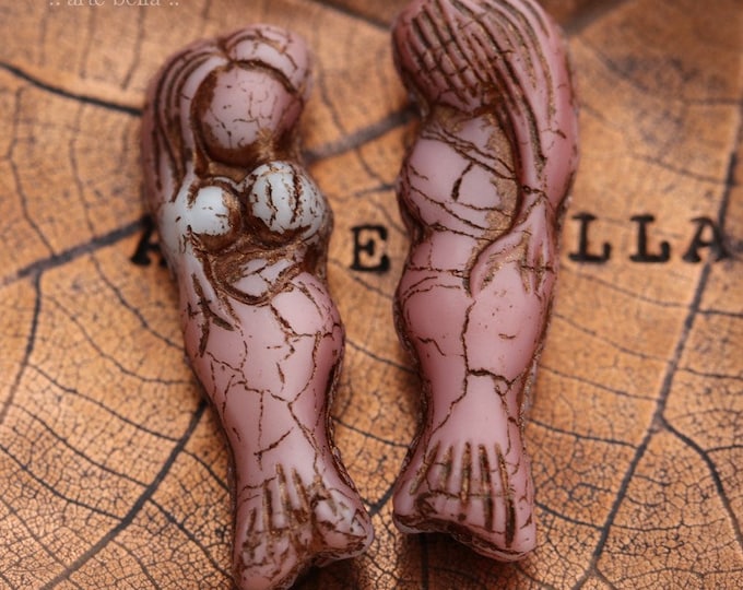 back in stock .. BRONZED PINK MERMAID .. 2 Premium Matte Czech Glass Mermaid Beads 5x25mm (7895-2) .. jewelry supplies