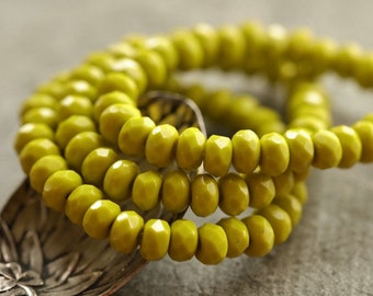 SIMPLY CHARTREUSE BABIES .. 30 Premium Czech Glass Faceted Rondelle Beads 5x3mm (8935-st)