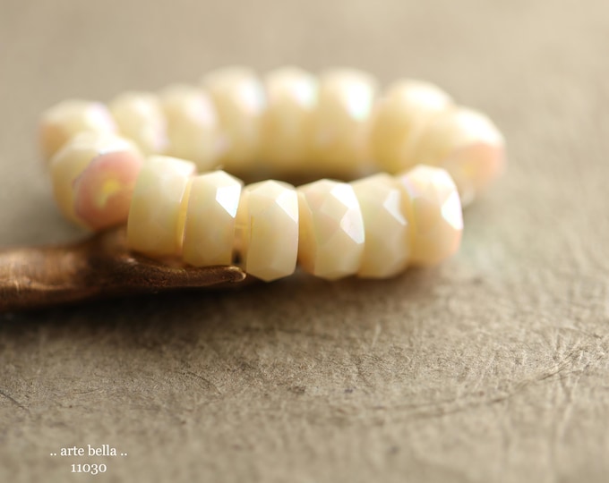 MYSTIC IVORY WHEELS .. New 15 Premium Czech Glass Faceted Heishi Rondelle Bead 4x8mm (11030-st) .. jewelry supplies