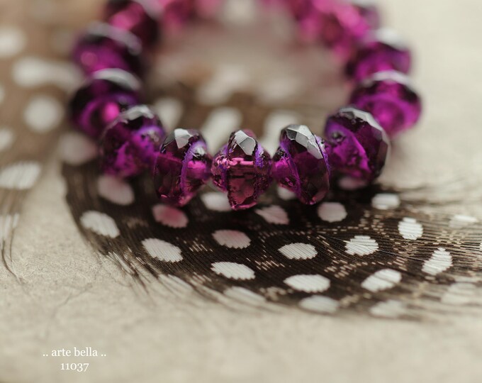 RUSTIC VIOLET Bebe BLISS .. New 15 Premium Etched Czech Glass Saturn Beads 6x8mm (11037-st) .. jewelry supplies