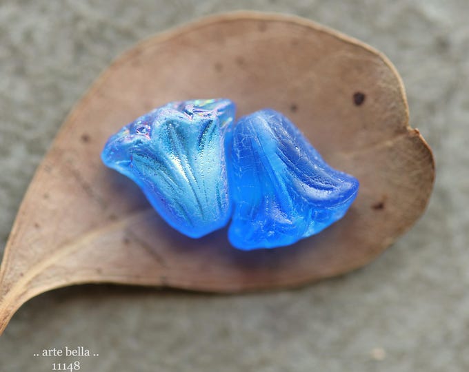 premium glass beads .. MYSTIC AZURE LILIES .. New 10 Czech Matte Glass Lily Flower Beads 9x10mm (11148-10) .. jewelry supplies