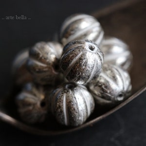 premium glass beads .. MERCURY MELONS 8mm .. 20 Picasso Czech Glass Melon Beads (6458-st) .. jewelry supplies