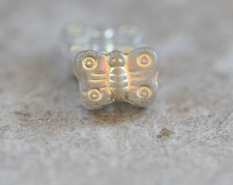 New .. Matte MYSTIC GOLDEN BEBE Flutters .. 12 Premium Czech Glass Butterfly Bead Mix 8x11mm (11579-st) .. jewelry supplies