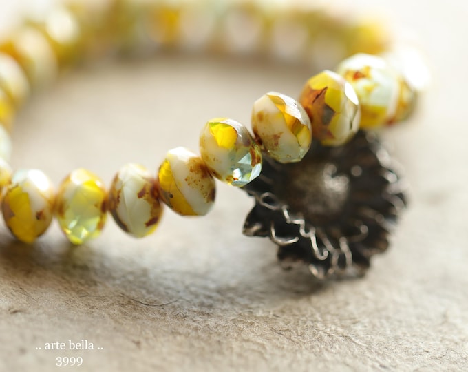 back in stock .. CANARY ISLAND .. 25 Picasso Czech Glass Faceted Rondelle Beads 6x8mm (3999-st) .. jewelry supplies