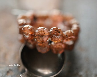 PINK HONEY PANSY 7mm .. 12 Premium Czech Glass Hibiscus Flower Beads (9677-12) .. jewelry supplies