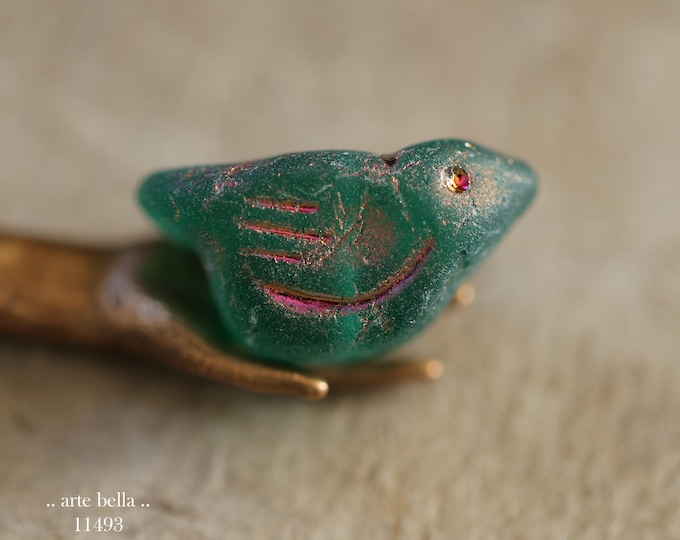 New .. MYSTIC PARAKEET CHIRPS .. 6 Premium Czech Matte Glass Bird Bead Mix 11x22mm (11493-st) .. jewelry supplies