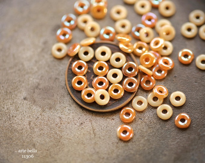 New .. CARAMEL CREAM RINGS .. 100 Celsian Luster Czech Glass O Ring Spacer Beads 4x1mm (11306-100) .. jewelry supplies