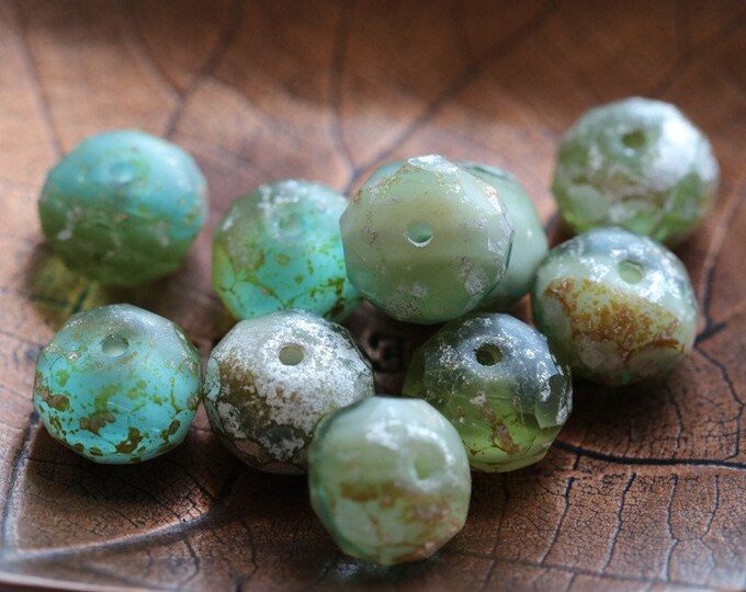 SILVER BEACH STONES .. 25 Premium Picasso Etched Czech Glass Rondelle Beads 9x6mm (8013-st) .. jewelry supplies