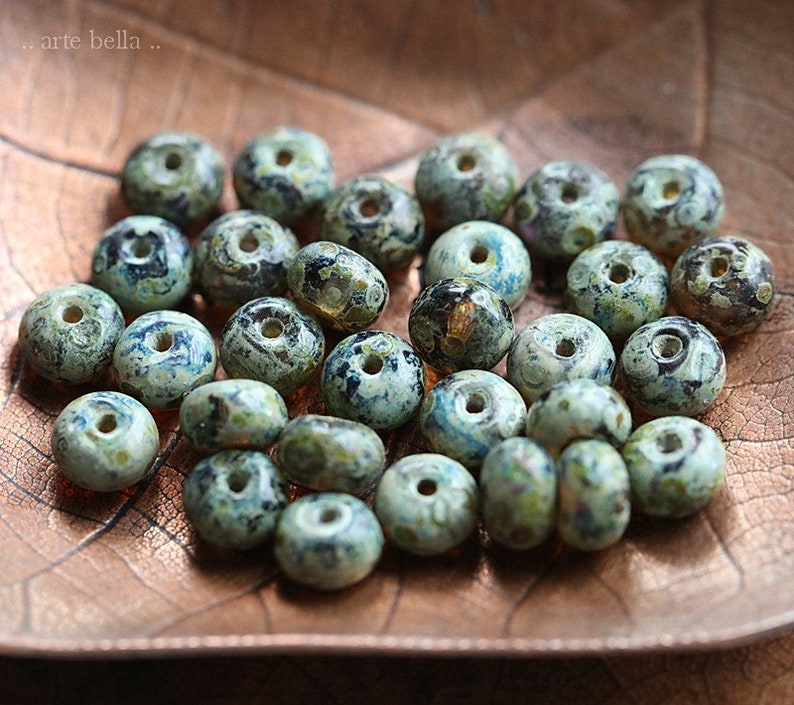 PETITE PICASSO PEBBLES . 8148-30 30 Premium Picasso Czech Glass Smooth Rondelle Beads 4x5mm