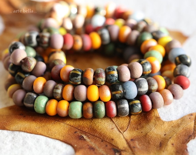 back  in stock .. MATTE CONFETTI SEEDS No. 8714 .. 20" Picasso Czech Matte Etched Aged Striped Glass Seed Bead Mix Size 5 (8714-st)