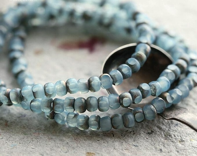 MYSTIC SKY SEEDS .. 50 Premium Matte Etched Czech Glass Trica Seed Bead Size 6/0 (8928-st) .. jewelry supplies
