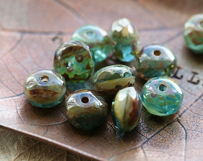 EARTHY BEACH PEBBLES .. 25 Premium Picasso Czech Glass Faceted Rondelle Beads 7x5mm (8659-25) .. jewelry supplies