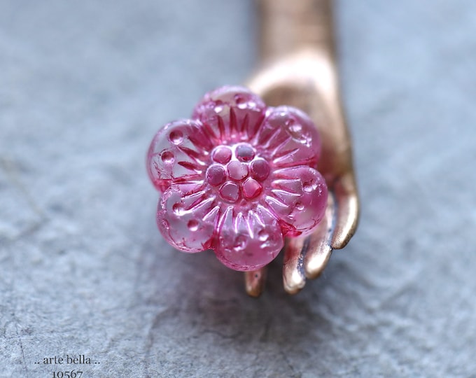 PINK RASPBERRY ROSES .. 6 Premium Matte Czech Glass Wild Rose Bead Mix 14mm (10567-6) .. jewelry supplies